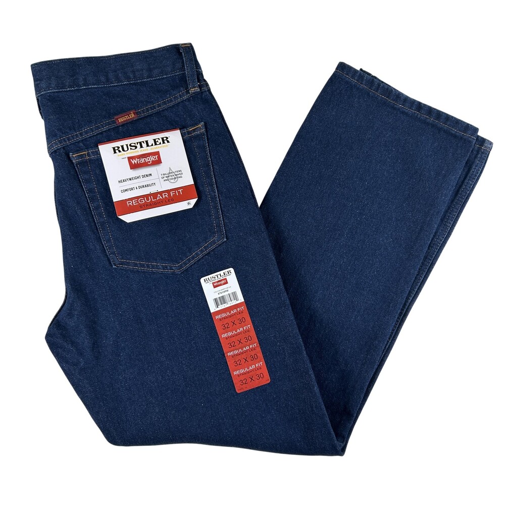 Rustler Jeans Mens 32x30 Blue Regular Fit Straight Leg Heavyweight Denim Classic